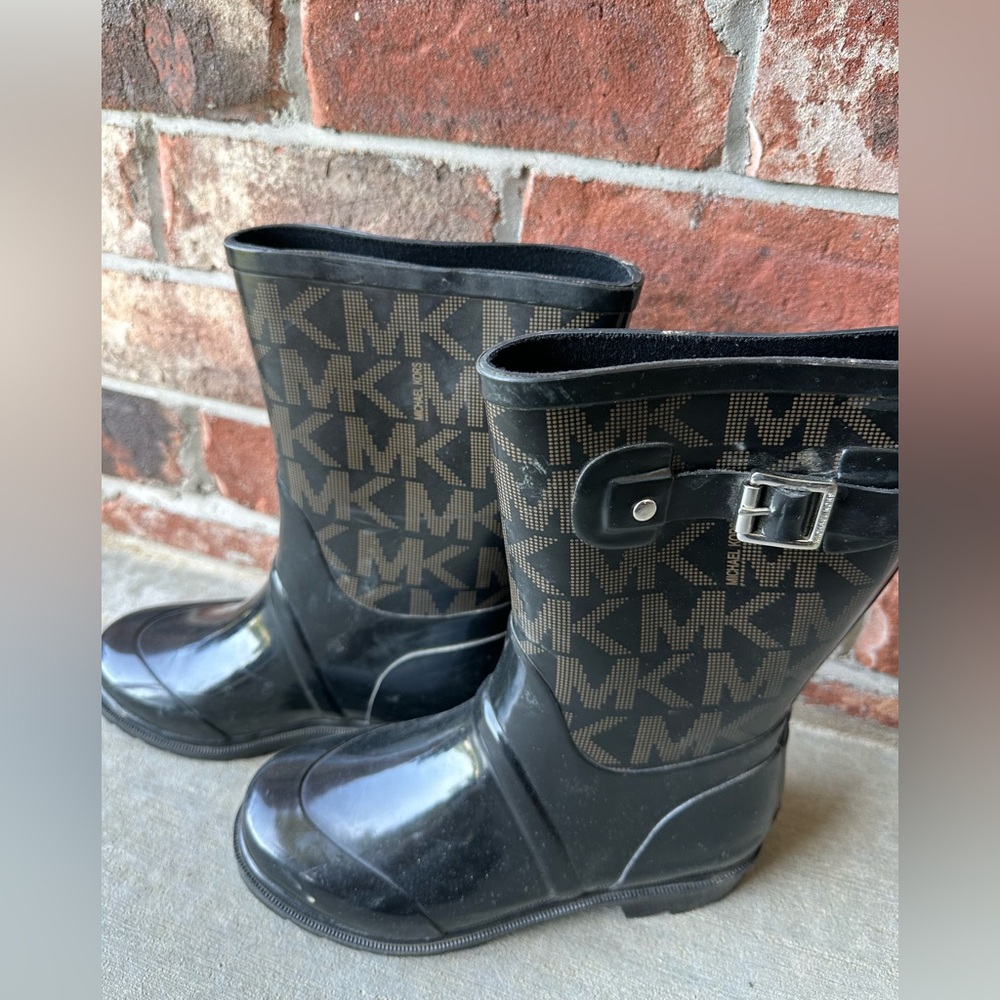 Michael Kors Black and Brown Logo Rain Boots